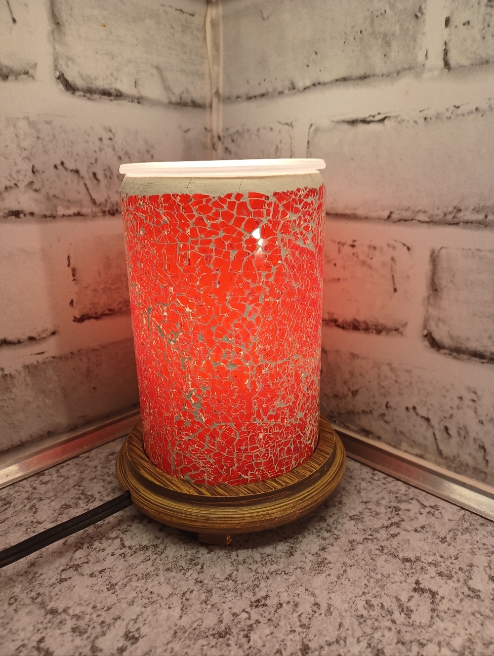 Red Crackle Simmering Lights Wax Warmer Pink Zebra Woodgrain Base Simmer pot